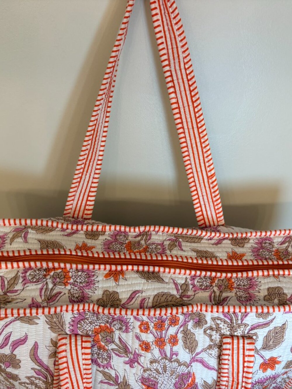 NWOT - POL Kantha Quilted Patchwork Embroidered Tote Bag - Peach, Tan and Pink - Picture 6 of 10